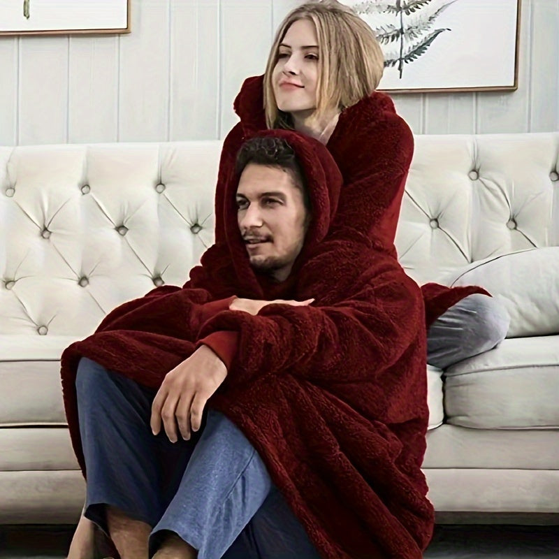 Wearable Blanket Hoodie | Double Sided Flannel Loungewear, Polyester, Multiple Colors