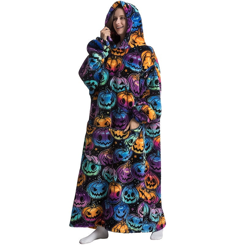 Wearable Blanket Hoodie | Printed Plush Design With Large Pocket, Polyester Flannel