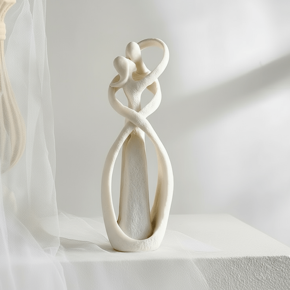 Abstract resin sculpture in a beige or white finish, hero view.
