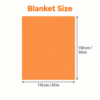 Khaki acrylic knit throw blanket size diagram showing 43 by 59 inches or 110 by 150 centimeters