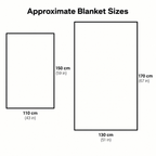 Acrylic knit throw blanket size diagram showing approximately 43 by 59 and 51 by 67 inch sizes