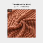 Terracotta acrylic throw blanket three pack information showing three 50 by 60 inch blankets