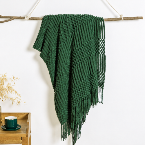 Acrylic Throw Blanket | Textured Knit With Fringe In Two Sizes And Three Pack Option