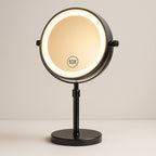 Dual sided 1X and 10X tabletop vanity mirror