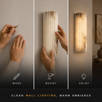 Wall sconce control graphic showing a hand adjusting the illuminated fixture.