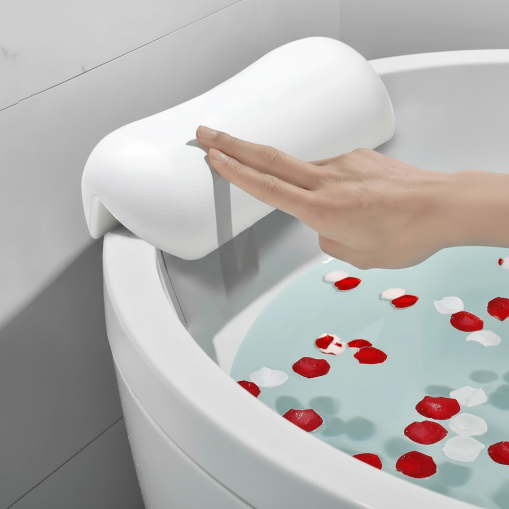 Ergonomic Bath Pillow | Nonslip Support, Cushioned Design, White Finish detail