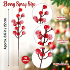 Artificial red berry spray guide showing 8.6 inch length and ten pieces