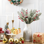 Artificial cedar and berry sprigs in a separate decorative vase
