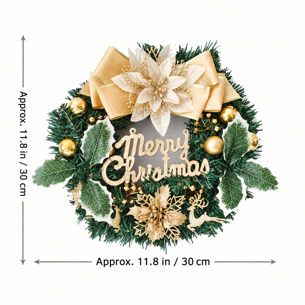 Size guide for the artificial double deer wreath showing approximately 11.8 inches or 30 centimeters