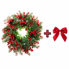Included artificial Christmas wreath and separate red bow shown together
