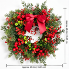 Artificial Christmas wreath size guide showing approximately 13.8 inches or 35.05 centimeters