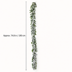 Artificial snow flocked garland size guide showing 74.8 inch or 190 centimeter length
