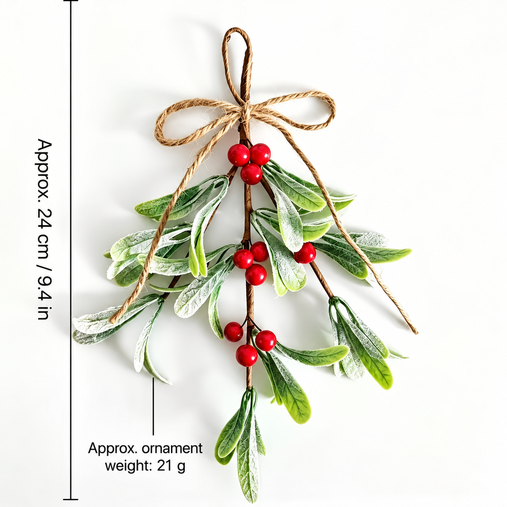 Artificial mistletoe ornament size guide twenty four centimeters and approximate ornament weight