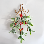 Orange berry artificial mistletoe hanging sprig with twine bow