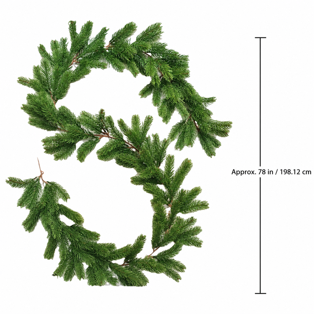 Unlit artificial pine garland size guide showing 78 inch or 198.12 centimeter length