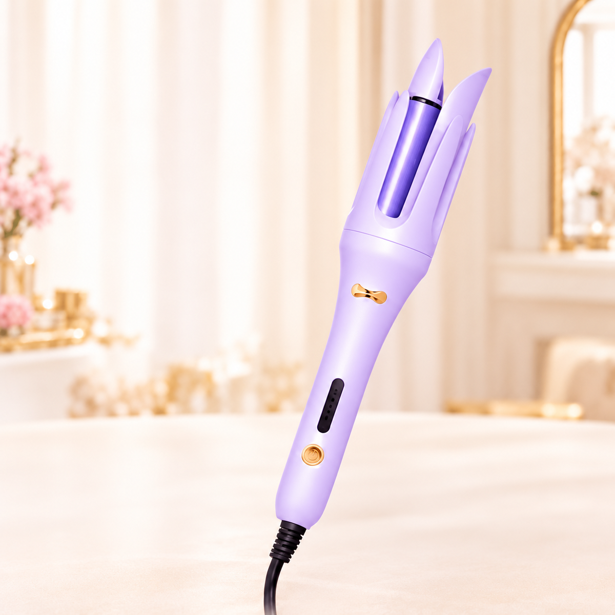 Purple hot air curler isolated from its original product image