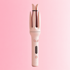 Pink automatic curler on its original pink backdrop