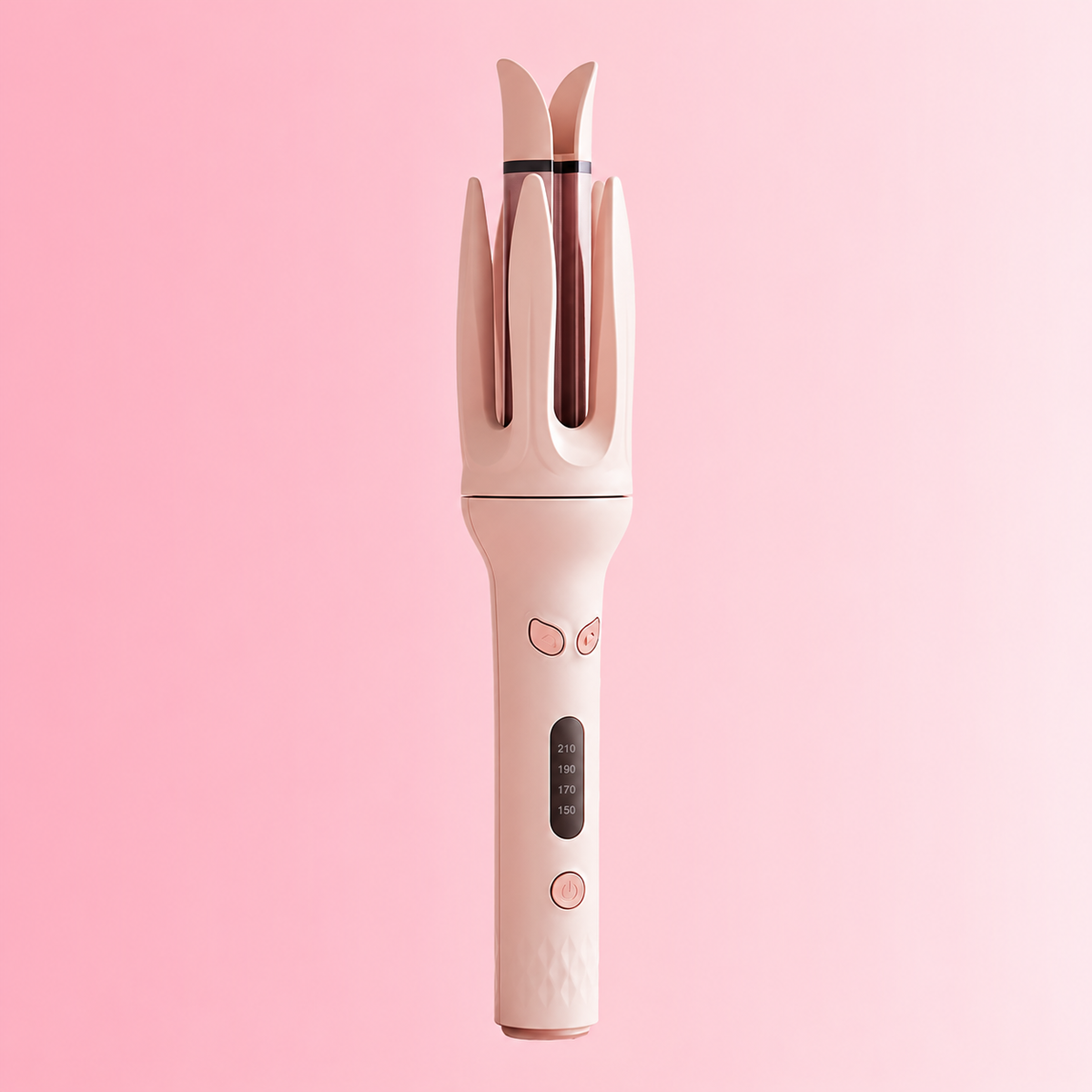Pink automatic curler on its original pink backdrop