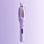 Purple automatic curler on its original lavender backdrop