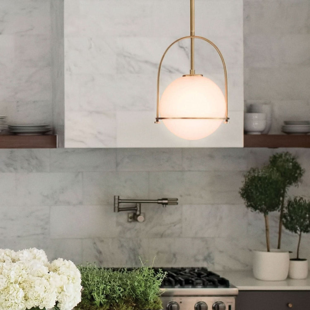 Opal Glass Pendant Light | Adjustable Dining Room Fixture - Pendant Light product view 1