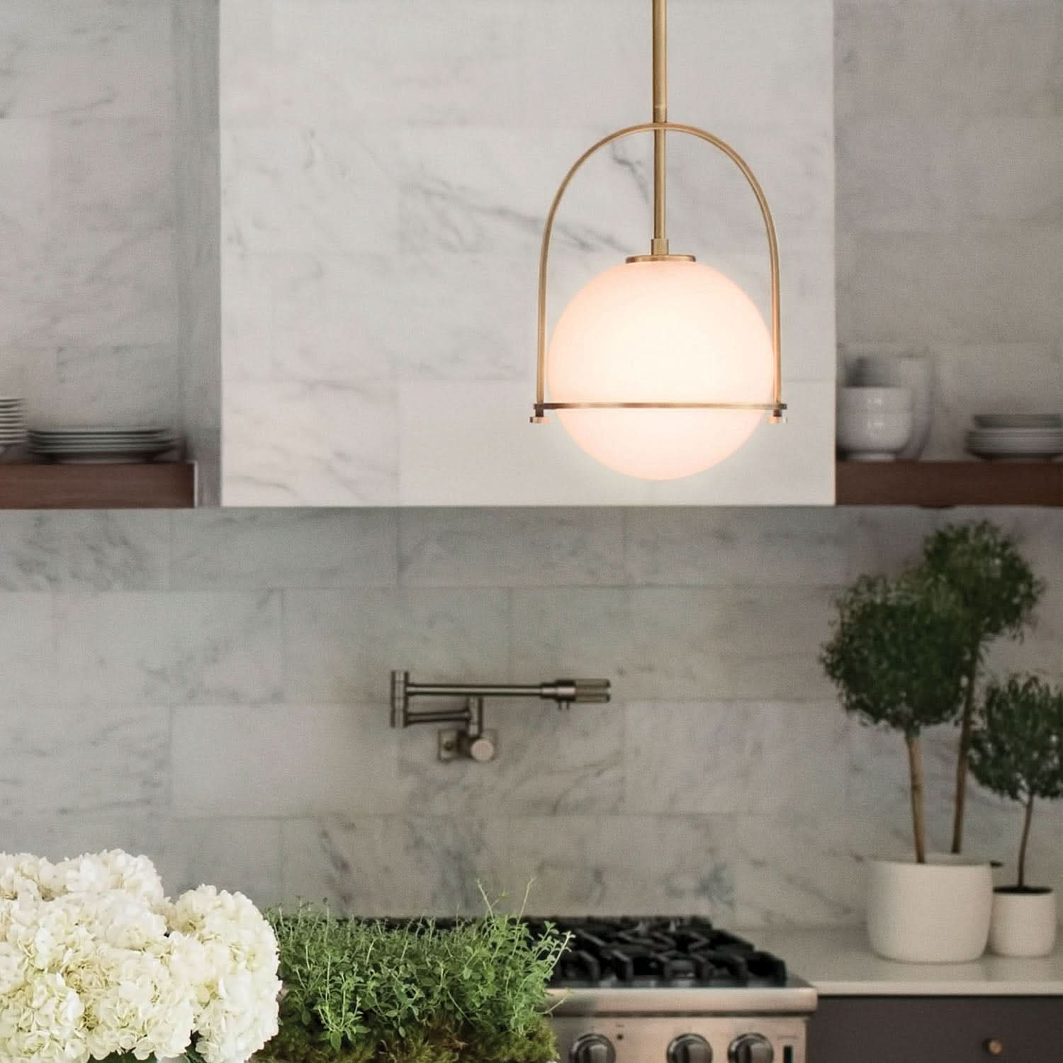 Opal Glass Pendant Light | Adjustable Dining Room Fixture - Pendant Light product view 1
