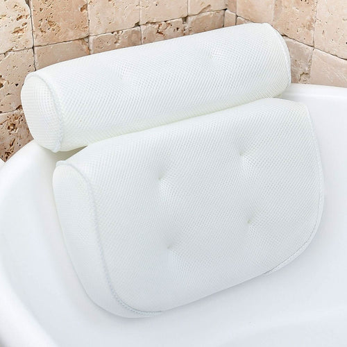 Bath Pillow | Ergonomic Neck Support, Quick Drying Mesh, White Finish — product image 1