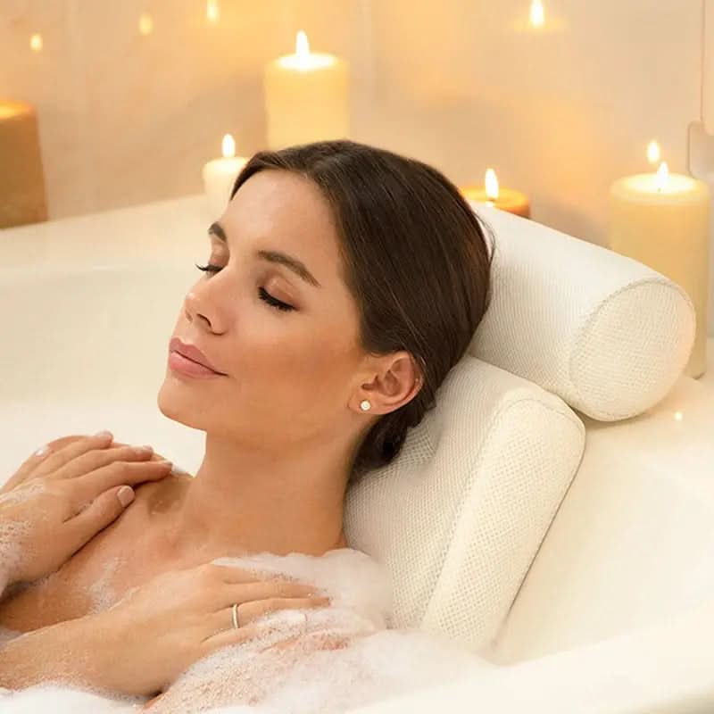 Bath Pillow | Ergonomic Neck Support, Quick Drying Mesh, White Finish — product image 2