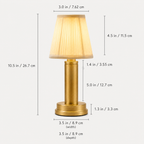 Table lamp dimensions graphic showing labeled measurements for the shade, stem, base, and overall height.