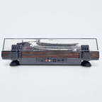 Rear view of the turntable showing RCA and power connections