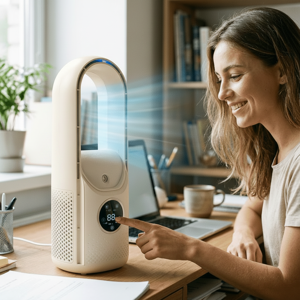 Bladeless Air Cooler | Oscillating Cooling, Compact Tower Design, White — product image 1