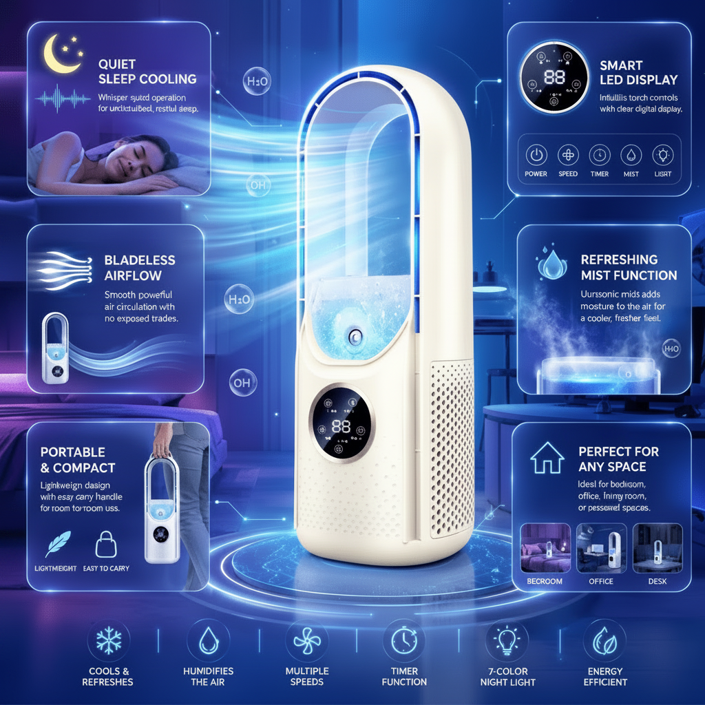 Bladeless Air Cooler | Oscillating Cooling, Compact Tower Design, White — product image 2