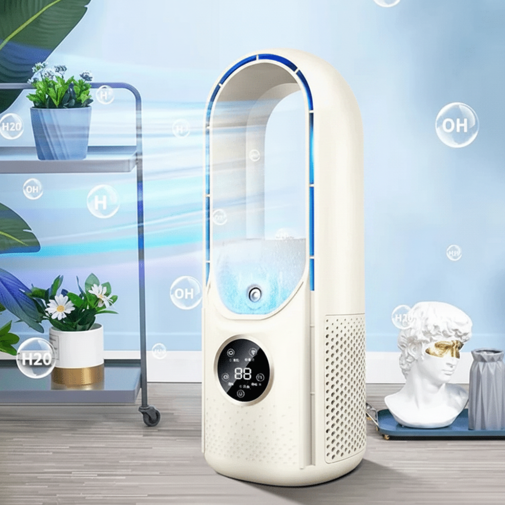 Bladeless Air Cooler | Oscillating Cooling, Compact Tower Design, White — product image 3
