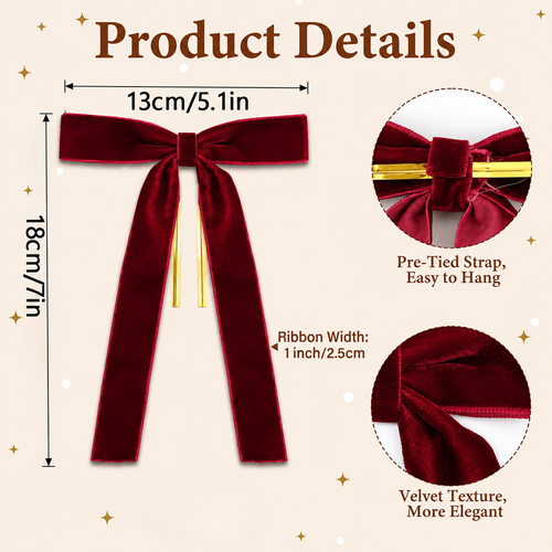Burgundy bow dimensions and fastening tie details