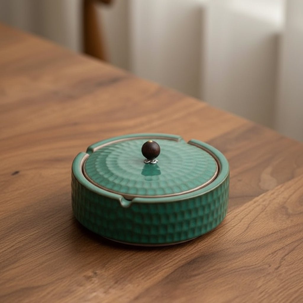 Ceramic Ashtray with Wood Lid | Minimalist Form, Glazed Finish, Choice of Color 1