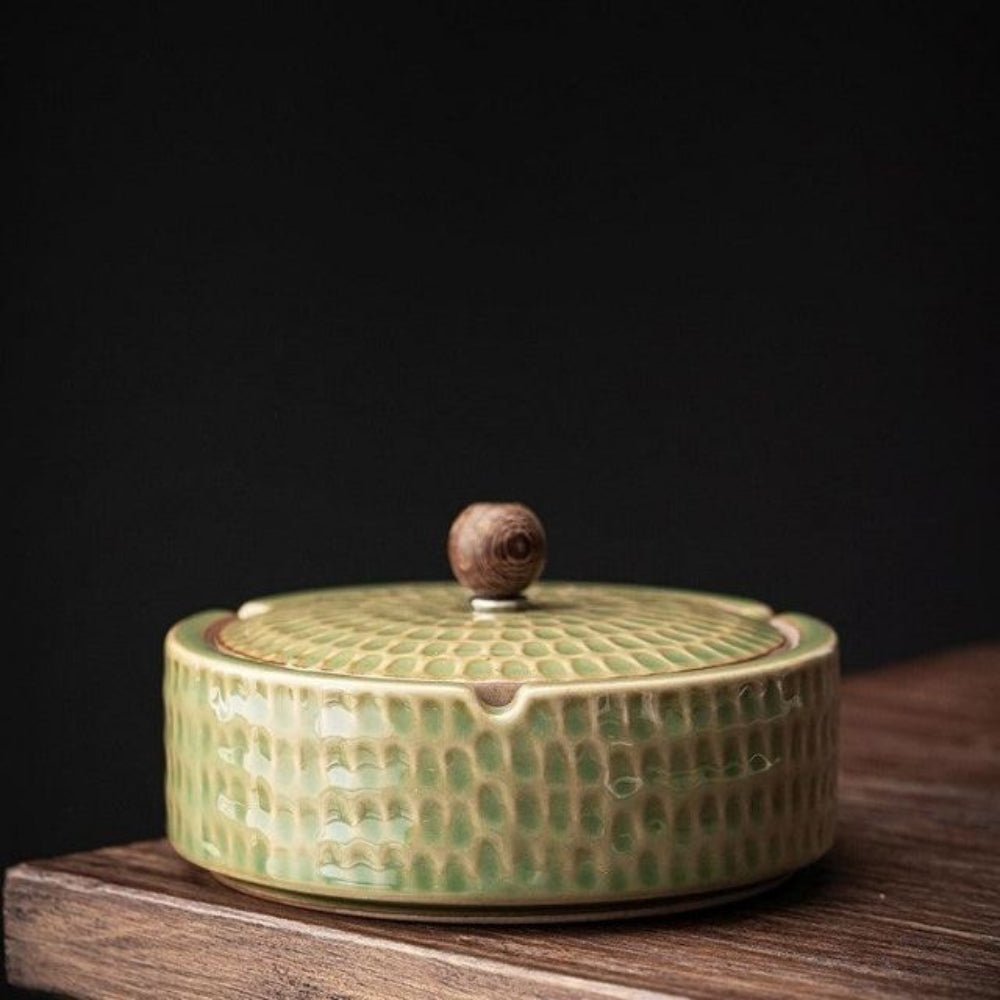Ceramic Ashtray with Wood Lid | Minimalist Form, Glazed Finish, Choice of Color 2