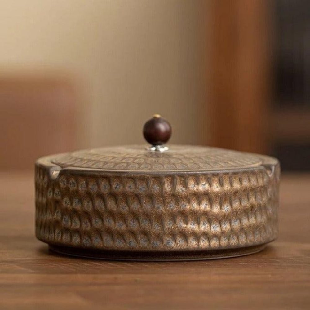 Ceramic Ashtray with Wood Lid | Minimalist Form, Glazed Finish, Choice of Color 3