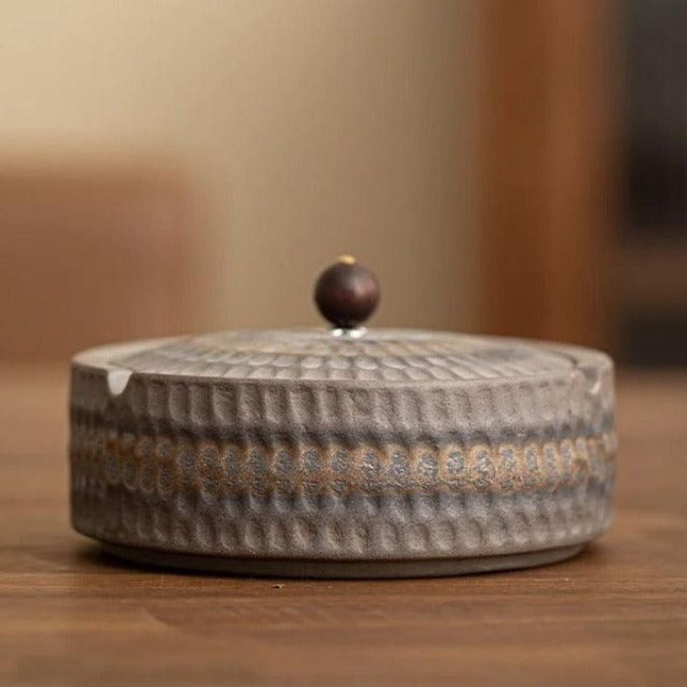 Ceramic Ashtray with Wood Lid | Minimalist Form, Glazed Finish, Choice of Color 4