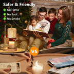 Candle warmer lamp in a family reading scene with supplier comparison graphics.