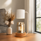 White candle warmer lamp displayed with candle jars.