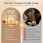 Gold candle warmer lamp with supplier comparison graphics.