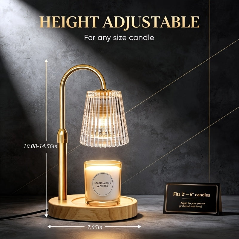 Candle warmer lamp height adjustment and candle size diagram.