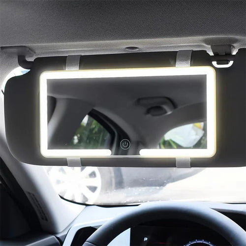 Black car sun visor makeup mirror with LED light