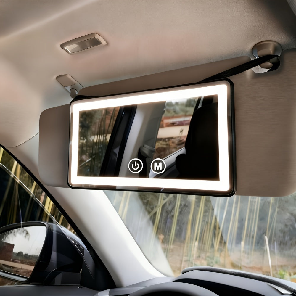 Black car visor makeup mirror mounted with adjustable straps