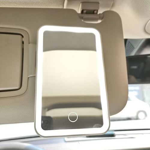 White car visor makeup mirror with LED lights