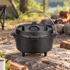 Black 8 quart camping Dutch oven with fitted lid