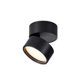 Black ceiling spotlight with a tilted round LED head on a white background.