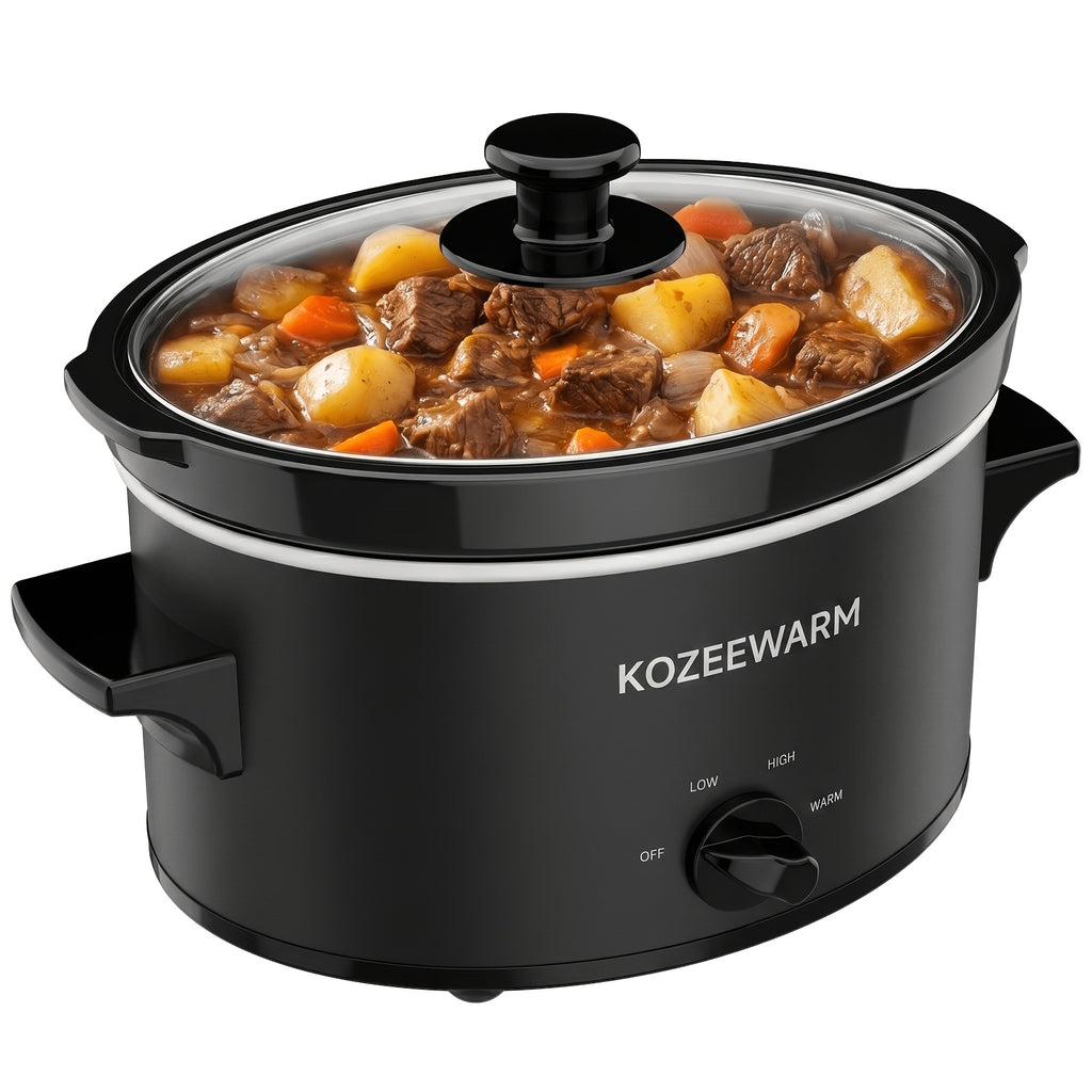 Black 2 quart slow cooker with an open ceramic pot