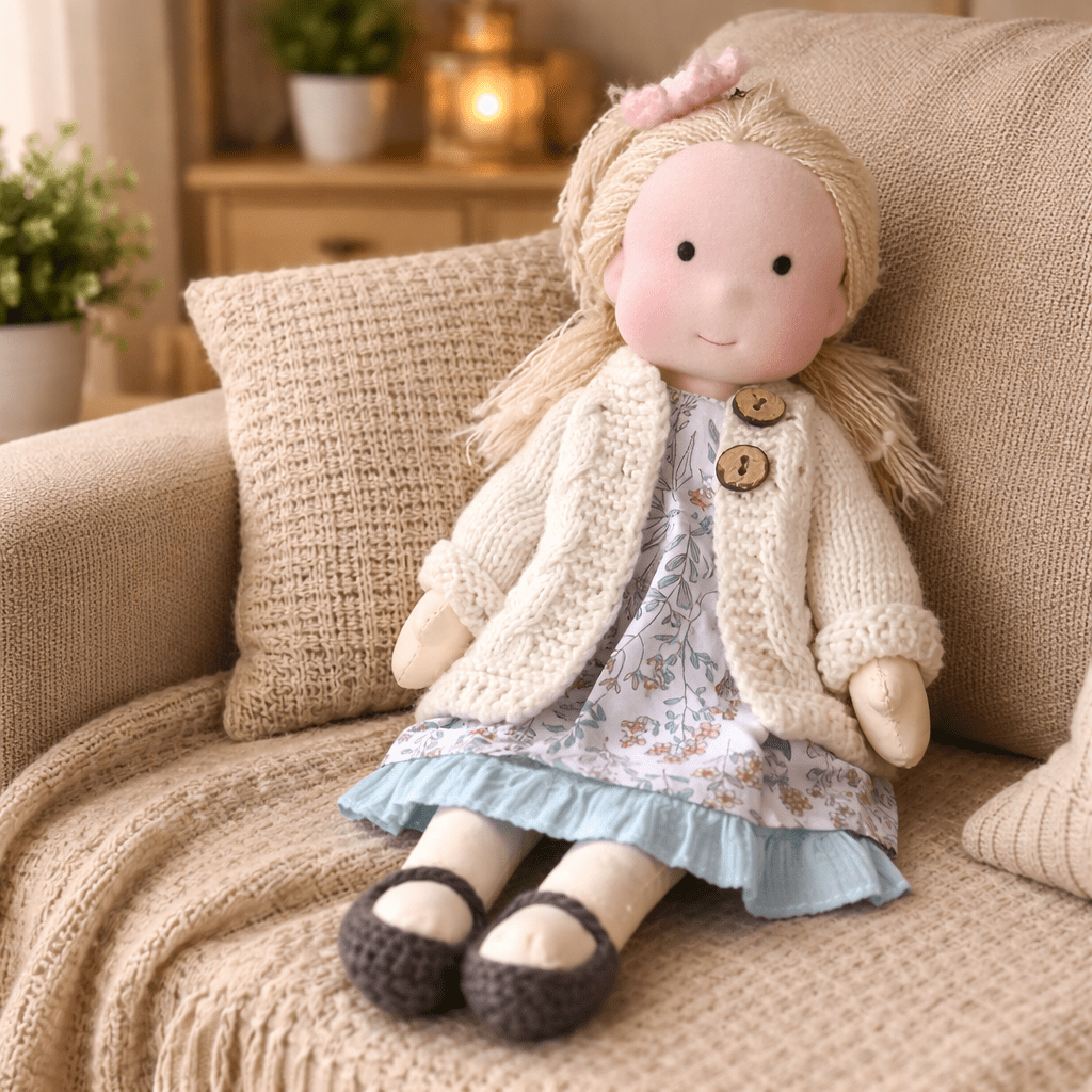Handmade Waldorf-Style Doll | Cotton Body, Soft Construction, Multicolor Finish 14