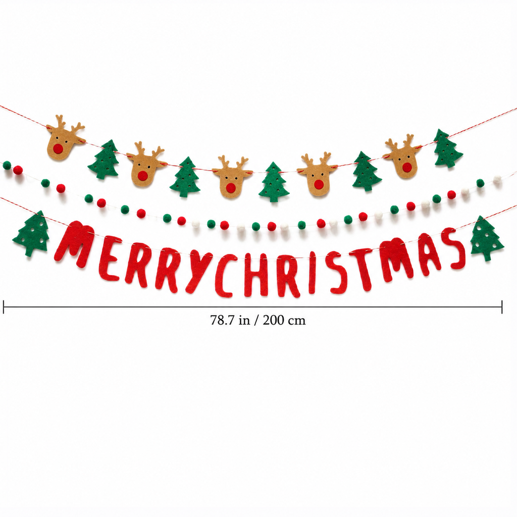 Christmas banner garland set dimension guide showing the approximately 78.7 inch cord length.