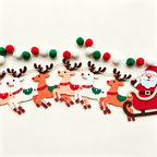 Christmas felt garland set close-up showing layered felt reindeer and round pom poms.